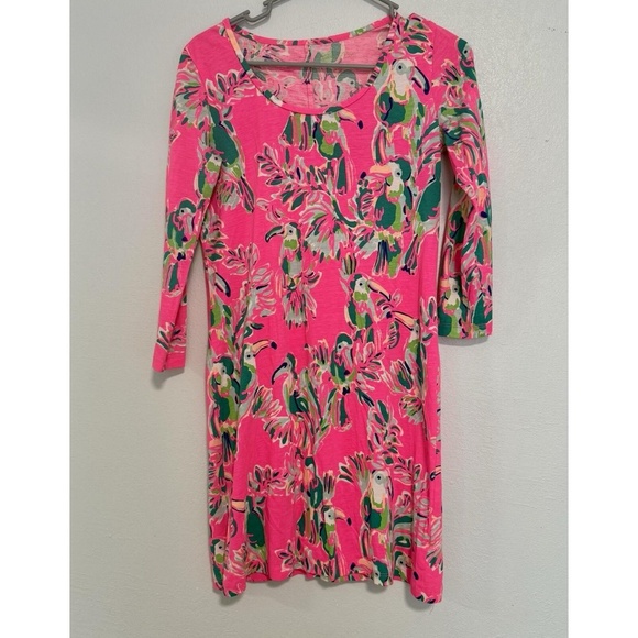 LILLY PULITZER Kristen Dress Blue Pink Teal 100% PIMA Cotton Sleeveless MEDIUM - Picture 2 of 4